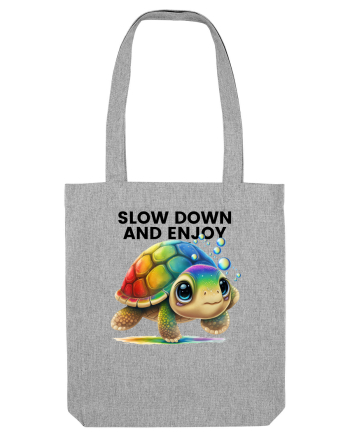Broasca testoasa pictata in acuarela cu mesajul  Slow Down and Enjoy Life Heather Grey
