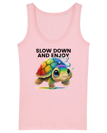 Broasca testoasa pictata in acuarela cu mesajul  Slow Down and Enjoy Life Cotton Pink