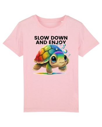 Broasca testoasa pictata in acuarela cu mesajul  Slow Down and Enjoy Life Cotton Pink