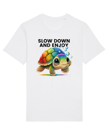 Broasca testoasa pictata in acuarela cu mesajul  Slow Down and Enjoy Life White