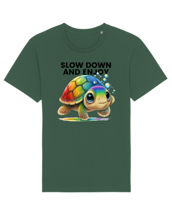 Broasca testoasa pictata in acuarela cu mesajul  Slow Down and Enjoy Life Bottle Green
