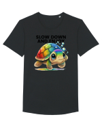 Broasca testoasa pictata in acuarela cu mesajul  Slow Down and Enjoy Life Tricou mânecă scurtă guler larg Bărbat Skater