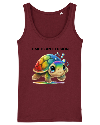 Broasca testoasa pictata in acuarela cu mesajul  Time is an Illusion Burgundy