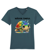 Broasca testoasa pictata in acuarela cu mesajul  Masor Timpul Tricou mânecă scurtă guler V Bărbat Presenter