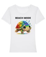 Broasca testoasa pictata in acuarela cu mesajul  Beach Mode Tricou mânecă scurtă guler larg fitted Damă Expresser
