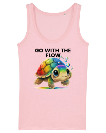 Broasca testoasa pictata in acuarela cu mesajul  Go with the Flow Cotton Pink