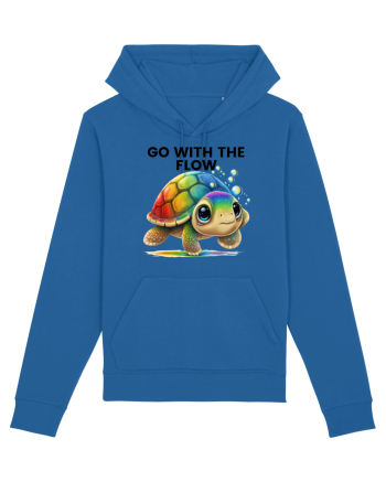 Broasca testoasa pictata in acuarela cu mesajul  Go with the Flow Royal Blue