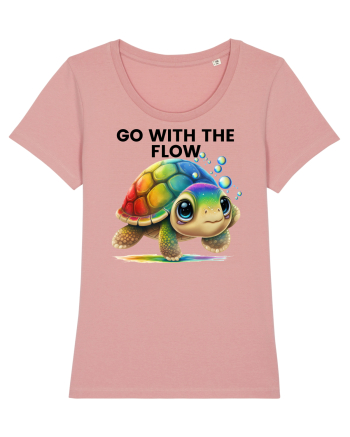 Broasca testoasa pictata in acuarela cu mesajul  Go with the Flow Canyon Pink