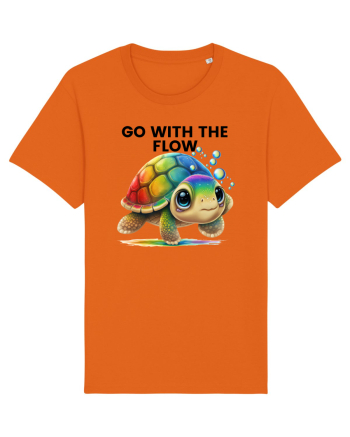 Broasca testoasa pictata in acuarela cu mesajul  Go with the Flow Bright Orange