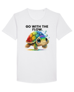 Broasca testoasa pictata in acuarela cu mesajul  Go with the Flow Tricou mânecă scurtă guler larg Bărbat Skater