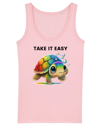 Broasca testoasa pictata in acuarela cu mesajul  Take it Easy Cotton Pink