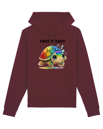 Broasca testoasa pictata in acuarela cu mesajul  Take it Easy Burgundy