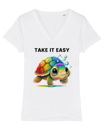 Broasca testoasa pictata in acuarela cu mesajul  Take it Easy White