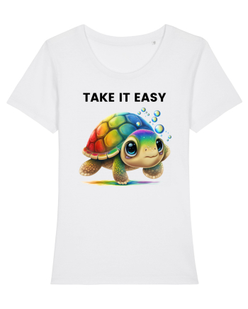 Broasca testoasa pictata in acuarela cu mesajul  Take it Easy White