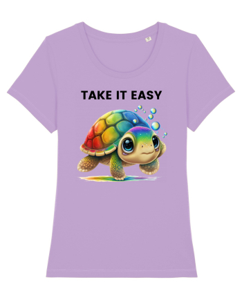 Broasca testoasa pictata in acuarela cu mesajul  Take it Easy Lavender Dawn