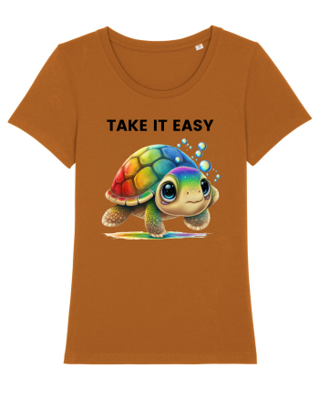 Broasca testoasa pictata in acuarela cu mesajul  Take it Easy Roasted Orange