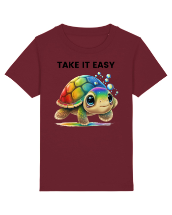 Broasca testoasa pictata in acuarela cu mesajul  Take it Easy Burgundy