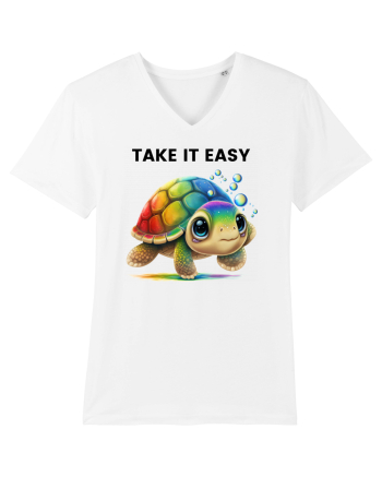 Broasca testoasa pictata in acuarela cu mesajul  Take it Easy White