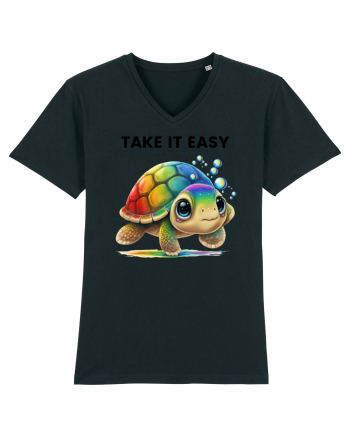Broasca testoasa pictata in acuarela cu mesajul  Take it Easy Black