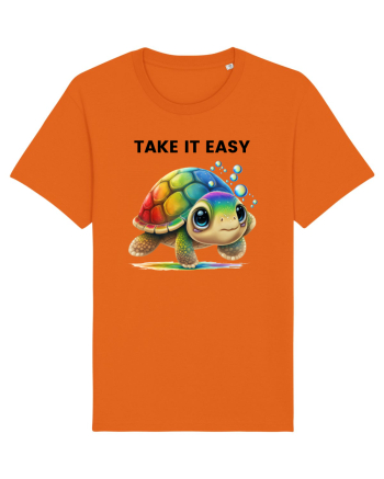 Broasca testoasa pictata in acuarela cu mesajul  Take it Easy Bright Orange