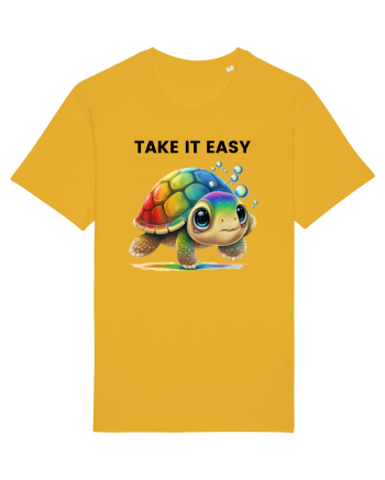 Broasca testoasa pictata in acuarela cu mesajul  Take it Easy Spectra Yellow