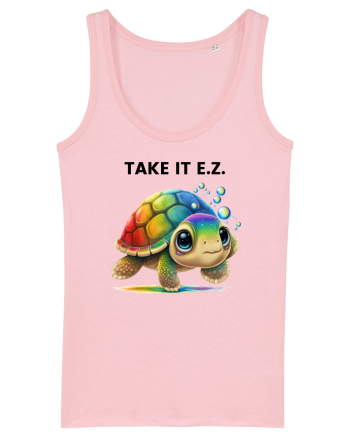 Broasca testoasa pictata in acuarela cu mesajul  Take it E.Z. Cotton Pink