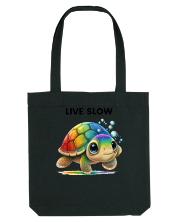 Broasca testoasa pictata in acuarela cu mesajul Live Slow Black