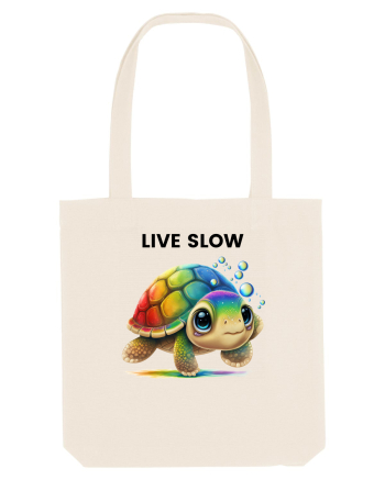 Broasca testoasa pictata in acuarela cu mesajul Live Slow Natural