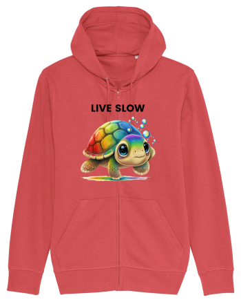 Broasca testoasa pictata in acuarela cu mesajul Live Slow Carmine Red