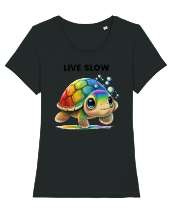 Broasca testoasa pictata in acuarela cu mesajul Live Slow Black