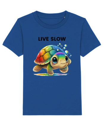 Broasca testoasa pictata in acuarela cu mesajul Live Slow Majorelle Blue