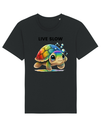 Broasca testoasa pictata in acuarela cu mesajul Live Slow Black
