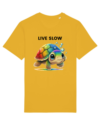 Broasca testoasa pictata in acuarela cu mesajul Live Slow Spectra Yellow