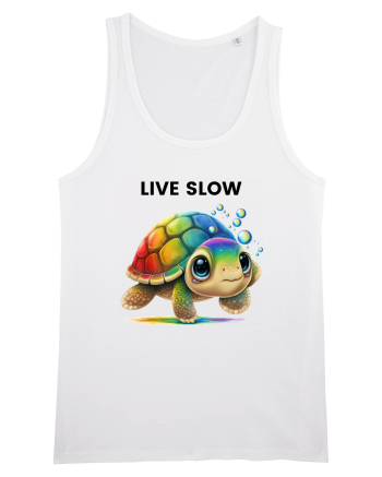 Broasca testoasa pictata in acuarela cu mesajul Live Slow White
