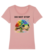 Broasca testoasa pictata in acuarela cu mesajul Do Not Stop Tricou mânecă scurtă guler larg fitted Damă Expresser