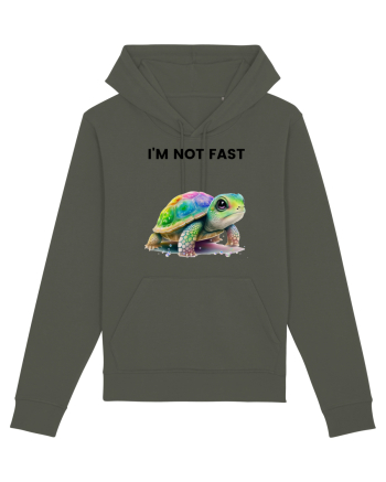 Broasca testoasa pictata in acuarela cu mesajul   I'm not fast Khaki