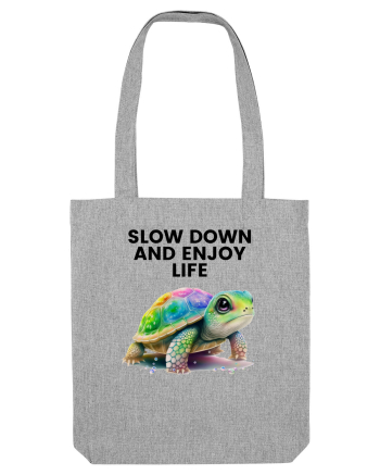 Broasca testoasa pictata in acuarela cu mesajul  Slow Down and Enjoy Life Heather Grey