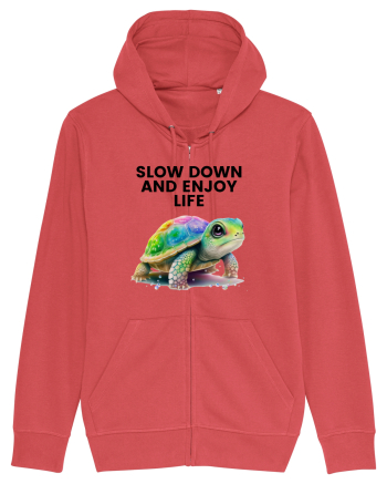 Broasca testoasa pictata in acuarela cu mesajul  Slow Down and Enjoy Life Carmine Red