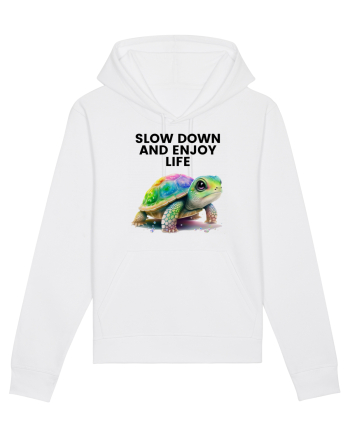 Broasca testoasa pictata in acuarela cu mesajul  Slow Down and Enjoy Life White