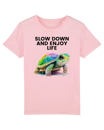 Broasca testoasa pictata in acuarela cu mesajul  Slow Down and Enjoy Life Cotton Pink