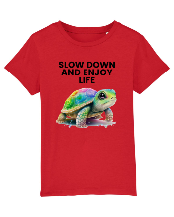 Broasca testoasa pictata in acuarela cu mesajul  Slow Down and Enjoy Life Red