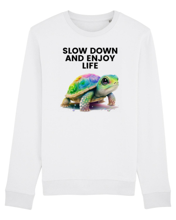 Broasca testoasa pictata in acuarela cu mesajul  Slow Down and Enjoy Life White