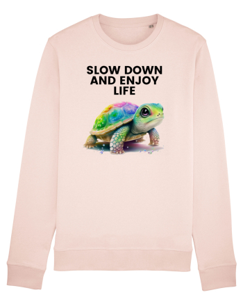 Broasca testoasa pictata in acuarela cu mesajul  Slow Down and Enjoy Life Candy Pink