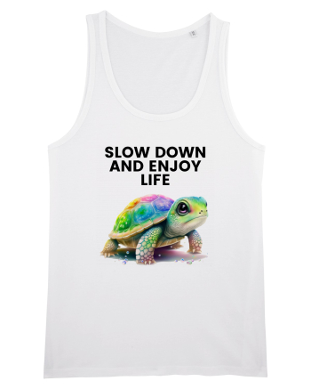Broasca testoasa pictata in acuarela cu mesajul  Slow Down and Enjoy Life White