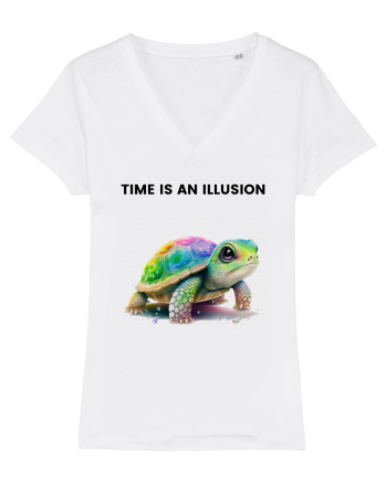 Broasca testoasa pictata in acuarela cu mesajul  Time is an Illusion White