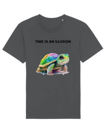 Broasca testoasa pictata in acuarela cu mesajul  Time is an Illusion Anthracite