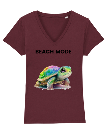 Broasca testoasa pictata in acuarela cu mesajul  Beach Mode Burgundy
