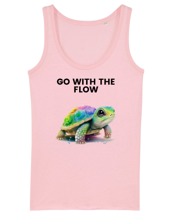 Broasca testoasa pictata in acuarela cu mesajul  Go with the Flow Cotton Pink