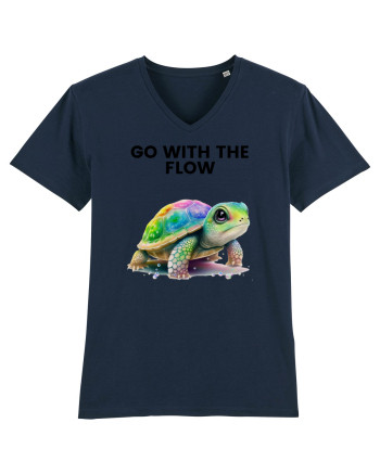 Broasca testoasa pictata in acuarela cu mesajul  Go with the Flow French Navy