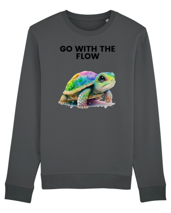 Broasca testoasa pictata in acuarela cu mesajul  Go with the Flow Anthracite